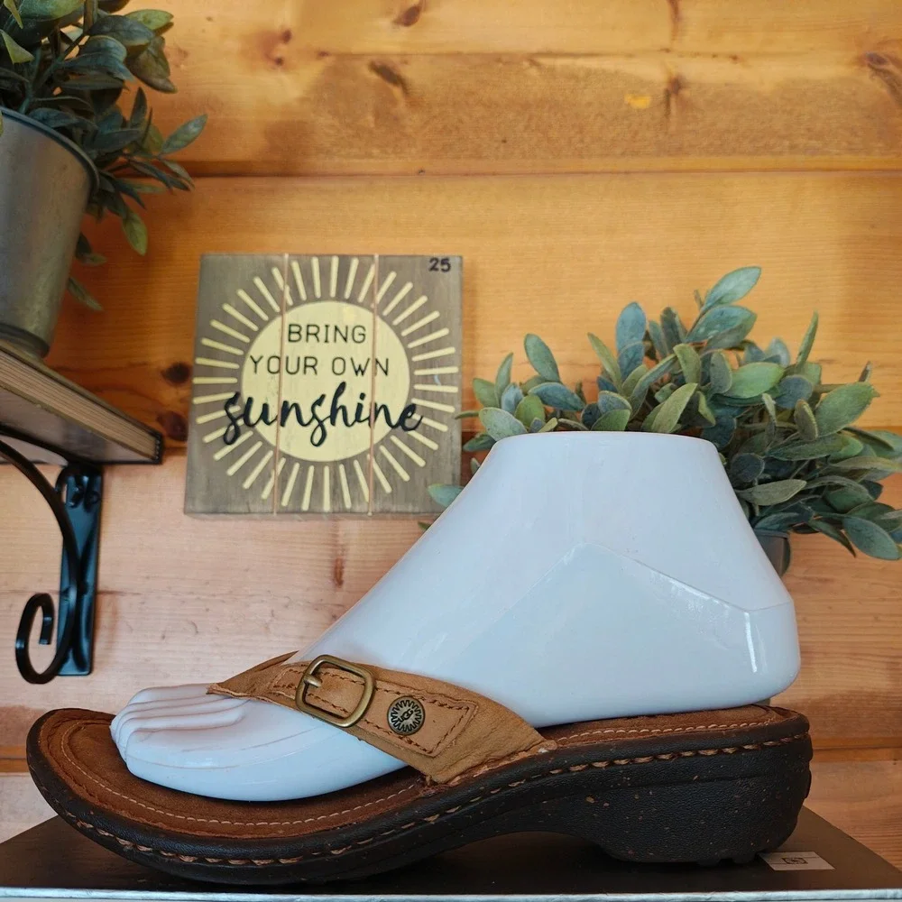 UGG Kamiko Tan Leather Thong Toe Post Wedge Heel Slide On Sandals F60014A Size 5